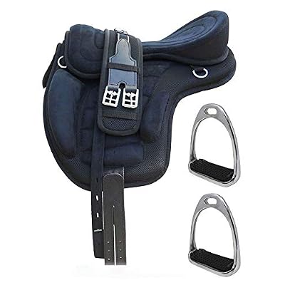 Selle de cheval sans arbre + étriers + sangle
