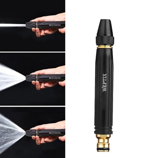 Image of Water Spray Gun for Car Wash & Bike Washing, 1 /2 inch Hose Pipe, High Pressure, Adjustable, Brass Jet, Nozzle, Easy Flow Control, Leakproof, Durable, 18.5 x 10.5 cm