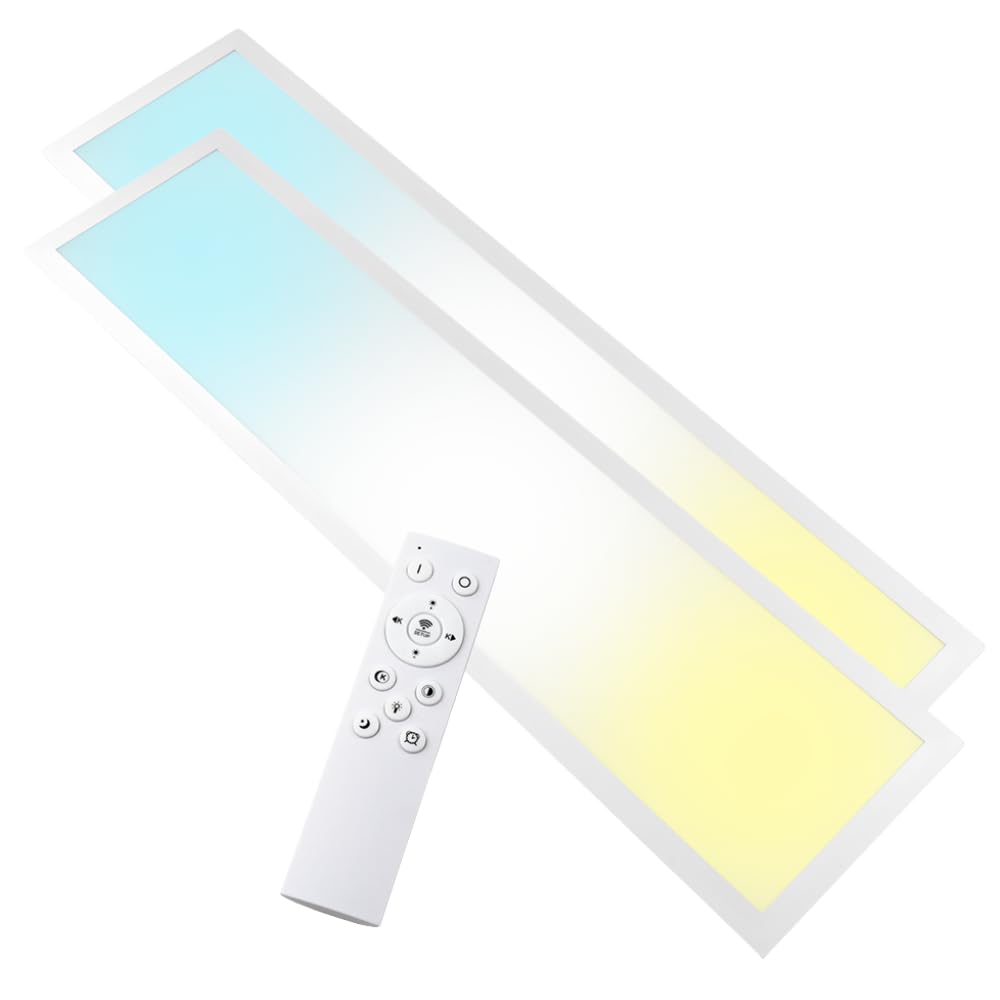 LUXULA 2er Pack LED Panel 100x25cm Weiß, 40W 4400lm, 3000-6500K dimmbar, Deckenlampe LED mit Fernbedienung, UGR<19 blendfrei, Deckenpanel dimmbar, Deckenleuchte flach, Deckenlampe lang