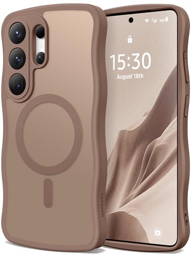 CAPRARO for Samsung Galaxy S26 Ultra Case for Women Girls, Upgraded [Full Camera Protection] [Compatible with MagSafe] Cute Wave Translucent Matte Phone Case for Samsung S26 Ultra, Brown