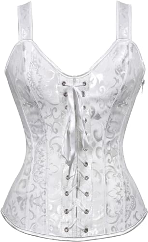 Image of Women's Lace up Gothic Jacquard Shoulder Straps Tank Overbust Shaper Corset Bustiers Top