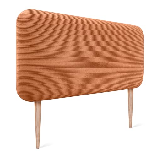 DHOME Cabecero Tapizado Liso Redondeado Pana Premium con Patas para Pared Acústicos Cabeceros Absorbentes Cabezal Cama Dormitorio (Naranja, 105cm)