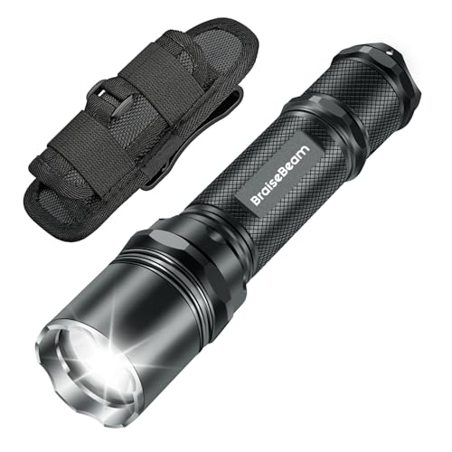 BraiseBeam Lampe torche tactique avec étui pour ceinturon, lampe torche de police haute puissance 1200 lumens avec étui, lampe torche monomode pour forces de l'ordre M6