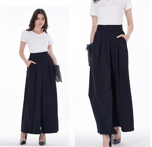 heipeiwa Women's High Waist Palazzo Pants Business Casual Work Dress Suit Wide Leg Pant Trouser with Pockets2