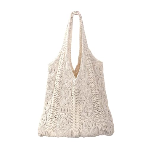 Image of Crochet Tote Bag Beach Mesh Knitted Bag Large Aesthetic Shoulder Bag Handbags Hobo Hollow Bag for Wome (Beige)