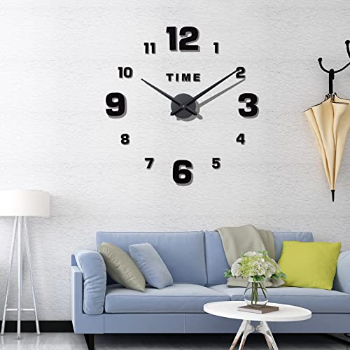 Warminn Wanduhr, DIY Aufkleber Wand Moderne rahmenlose 3D-Wanduhren Römische Zahlen Spiegelaufkleber Kunst Wanduhr Wohnkultur Bastelt große Uhr für Büro Wohnzimmer Schlafzimmer (Schwarz 1)
