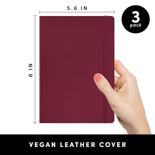 Image of PAPERAGE Lined Journal Notebook, 3 Pack, (Burgundy), 160 Pages, Medium 5.6 in x 8 in - 100 GSM Thick Paper - Hardcover Journaling Notebook for Work, School & Note Taking