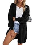 Leyoutx Women's Cardigan Sweaters Open Front Twists Long Sleeve Chunky Knit Loose Outwear Coat Black