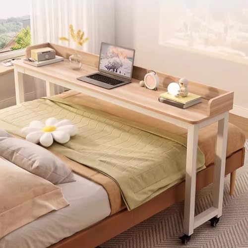 Bureau de lit à roulettes naturel 150x40x95 cm pour ordinateur portable et maison