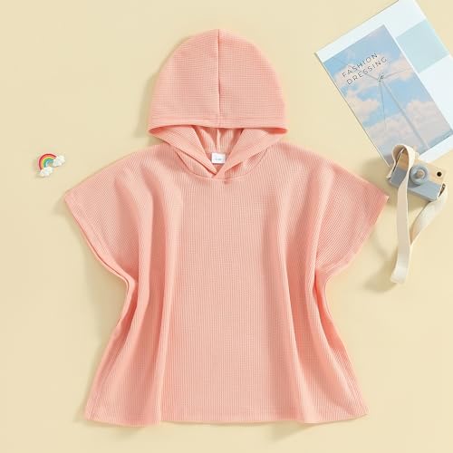 Kid Solid Color Beach Towel Waffle Loose Fit Swim Cover Up Boys Girls Soft Bathrobe Fast Drying Hooded Beach Towel (Pink A, 7-8 Years)2