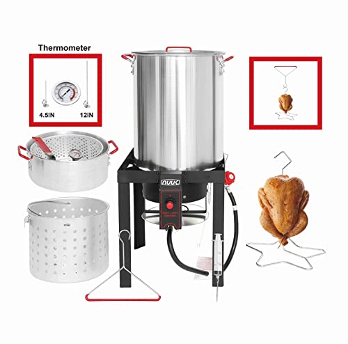 Nuuk 30Qt Turkey Fryer & 10Qt Fish Fryer Combo Kit With Csa Approved 50,000Btu Burner With Auto Ignition System And 10Psi Regulator #TOP1