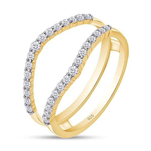 SAVEARTH DIAMONDS 2/5 ct t.w Round Cut Lab Created Moissanite Diamond Curved Ring Guard Enhancer In 14K Gold Over Sterling Silver For Womens (D Color, VVS1 Clarity 0.40 Cttw)3