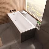 ECOLAM Baignoire rectangulaire Pola 160x70 cm + revêtement en polystyrène pour carrelage | vidage et trop-plein automatique | pieds + silicone