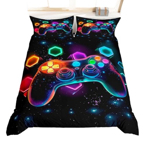 Homewish Boys Kids Gaming King Size Duvet Cover Sets 3 Pieces, Black...
