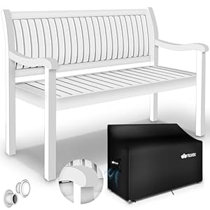 tillvex Gartenbank Holz 3-4 Sitzer inkl. Abdeckung wetterfest 150 cm | Parkbank Massivholz | Balkonbank Sitzbank 320 kg belastbar | Holzbank Gartenmöbel für Balkon, Terrasse & Garten