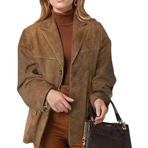 Blazers en Daim Vintage pour Femmes Vestes boutonnées en Faux Daim Tendance Automne Hiver Costume décontracté Vêtements d'extérieur