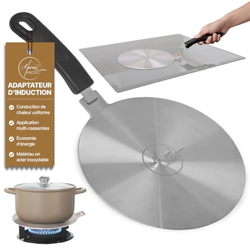 Maison Abodo Plaque Adaptateur Induction 20cm avec Poignée Amovible | Ne Change Pas de Couleur | Adaptateur Plaque Induction pour Casseroles Moka, Verre &...