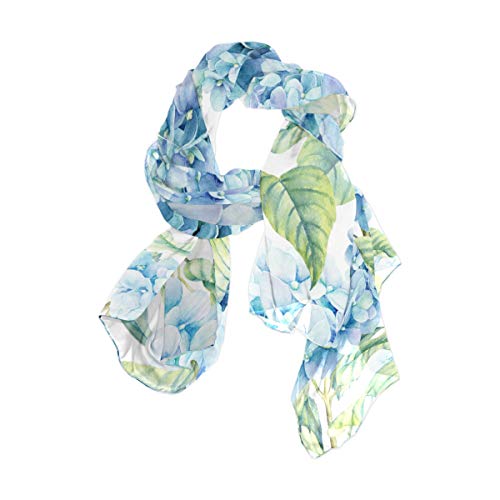 ALAZA Fashion Scarves Women Hydrangea Blue Flowers Shawl Wrap Oblong Chiffon Scarf for Outdoor