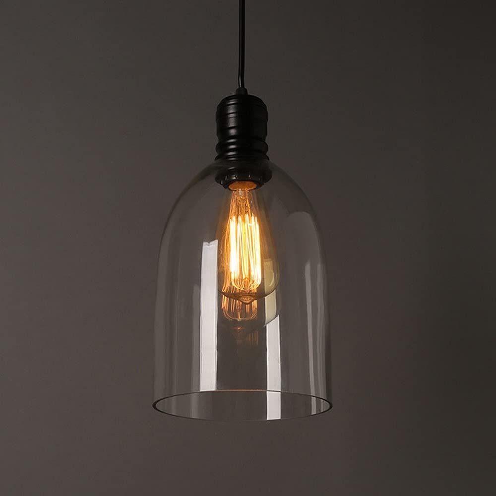 Lustre industriel en verre transparent et suspension noire E27