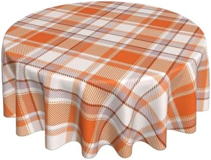 Fall Tablecloth Round 70 x 70 Inch Autumn Thanksgiving Burnt Orange Buffalo Plaid Table Cloth Polyester Fabric Farmhouse Holiday Harvest Table Cover for Home Party Picnic Indoor Outdoor Decor