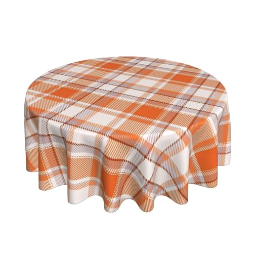 Fall Checkered Round Tablecloth 60 Inch Burnt Orange Buffalo Plaid Table Cloth Autumn Harvest Thanksgiving Holiday Table Covers Polyester Indoor Outdoor Tablecloths for Kitchen Dining Party