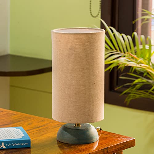 Image of ExclusiveLane 'Faraday' Wooden LED Table Lamp For Living Room Bedroom Bedside Lamp (13 Inch, Wood, Turquoise, Without Bulb, Pack Of 1) |Bedside Side Table Lamps For Home Decoration Office Side Lamp