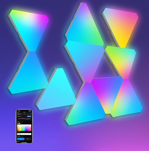 Image of Large Triangle LED Lights for Gaming Setup, DIY Smart Gaming LED Wall Lights Works with Alexa Google Assistant, RGB Triangle Light Panels Music Sync, App Control for Gaming Room Decor Aesthetic,10 Pcs