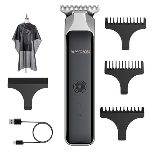 BarberBoss Kit de toilettage pour homme, tondeuse à barbe professionnelle, tondeuse à poils faciaux, rechargeable par USB, lame en acier inoxydable, tondeuse pour homme