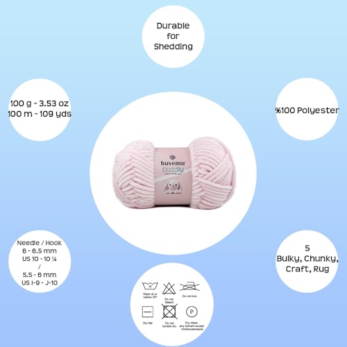 Image of Cuddly Velvet Chenille Yarn, Super Soft Fluffy Bulky for Knitting Crocheting Crafting Blanket Amigurumi, Durable for Shedding, 100 Gram (3.53 Ounces) 109 Yards (100 Meters) (Powder Pink)