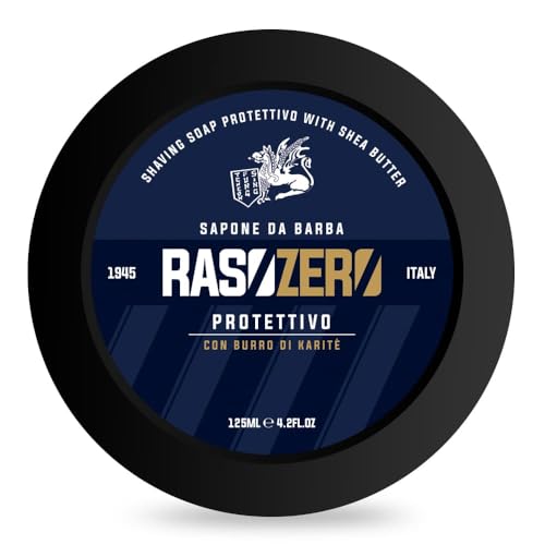 Rasozero Protettivo Shaving Soap 125 ml – Made in Italy, Shea Butter & Menthol Protection for Men – Rich Anise, Mint & Vanilla Scent, Hydrating Lather, Gentle on Sensitive Skin