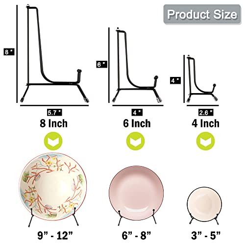 Bamlue 6 Pack 3 Sizes Iron Display Stand, Black Wire Iron Easel Plate Holder Dish Stand For Displaying Pictures, Decoration Plates, Books Dishes And Arts (4, 6, 8 Inch) #TOP2