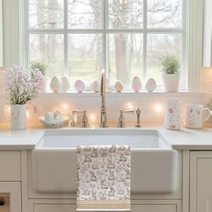 Beige bunny easter kitchen towels set of 2rabbits spring dish hand towels farmhouse indoor outdoor holiday seasonal decorations dd087  urban country home decor