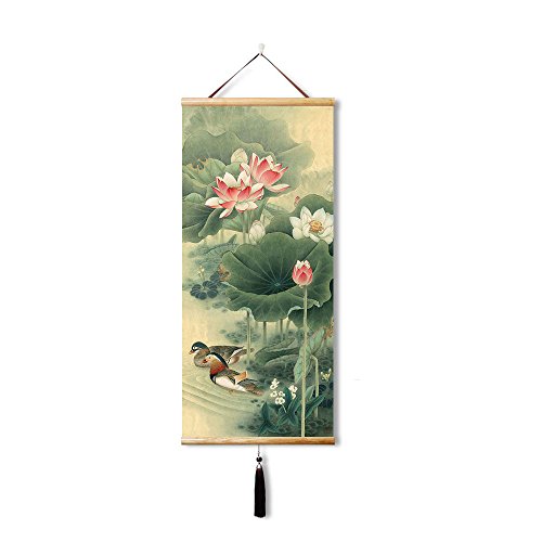 EAPEY Chinesische Gemälde Schriftrolle Painting für Wohnzimmer Wanddekorationen-Mandarinente-35x80cm Cover