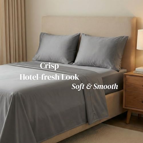 Image of Beckham Hotel Collection Pillowcases King Size Set of 2, Cool Touch Cotton Sateen Fabric, 500TC, Silky Smooth & Soft, Open End, Gray