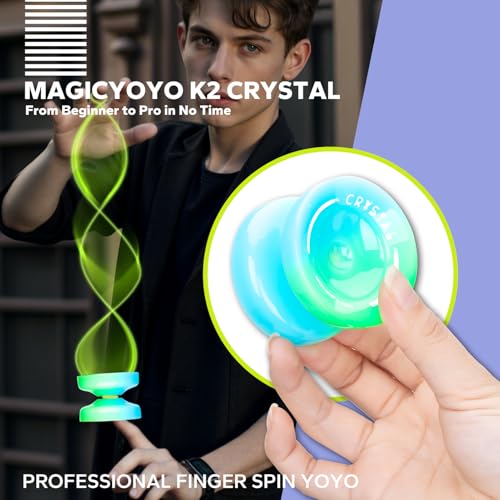 Image of MAGICYOYO K2 Professional Yoyo with Finger Spin Function, Responsive Yoyo for Kids 8-12, Dual Purpose Trick Yo yos for Adults with KK Bearing, Yo-yo Strings, Yo yo Glove & Bearing Kit (Blue Green)