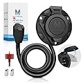 MICTUNING AC Port Plug with Power Inlet Socket 15A 20 Inch Extension Cord, Water Resistant Auto Shut Cover, Hole Saw & Screws Included, Black