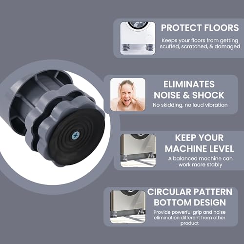 Image of Kuber Industries Plastic Set of 4 Washing Machine Pads Anti Vibration with Suction Cup | Washing Machine Adjustable Height Footpads | Fridge Gripper Legs Anti Slip Refrigerator Rubber Stand | Grey