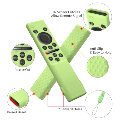 Image of OBOE Silicone TV Remote Cover for Samsung BN59-01311, Glow in Dark Green | Compatible with Samsung Smart TV, Compatible with Samsung QLED TV, Open Key Protective Case, With Loop, Remote Not Includd