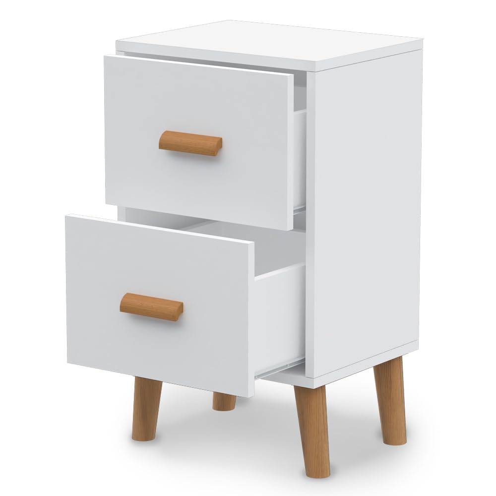Mahmayi 303-2 Modern Multifunctional Dual Nightstand Wooden Side Table Storage Unit With Two Drawer Home Living Room Bedroom Furniture –White Melamine, White, Me H303-2