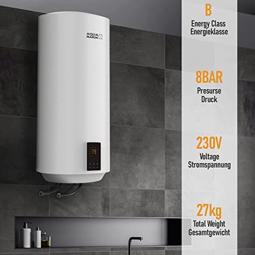 Aquamarin Elektro SMART Warmwasserspeicher- 100 Liter, 2 kW, Wandhängend, Smart, EEK B, emaillierter Innenbehälter, Intelligent- Boiler, Warmwasserboiler, Elektrospeicher, Heizung, Speicher-2