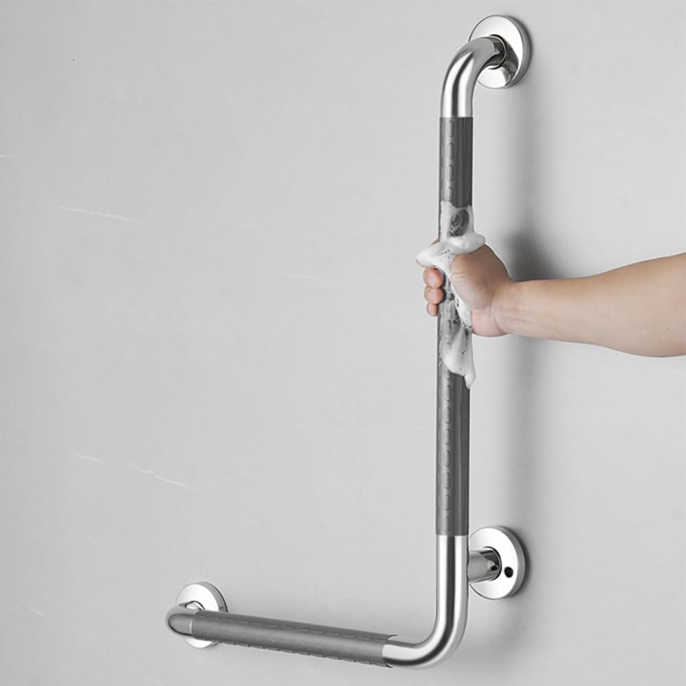 Maniglioni di Parete,Maniglione di Sicurezza a L in Acciaio inox per Bagno,Capacità di Carico 300 kg,Superficie AntiscivoloManiglione di Sicurezza per Doccia per Anziani(Size:70x50cm,Color:grey-left)
