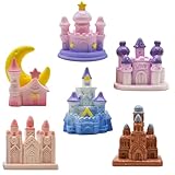Pinenjoy 6Pcs Miniature Dreamy Castle Figurines Mini Fairy Tale House Figures Resin Fantasy Cake Toppers for DIY Fairy Garden Micro Landscape Desktop Decors
