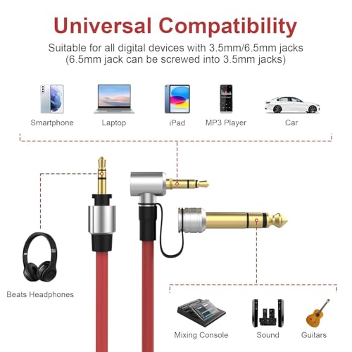 Cable de audio 3.5mm a 3.5mm y 6.5mm, 1.5 a 2 m (Rojo) miniatura 3