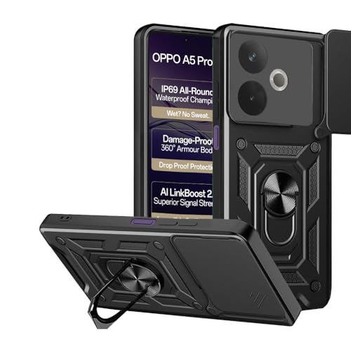 Image of AIBEX Back Cover for Oppo A5 Pro 5G | D10 Tough Armor Case | Sliding Camera Shield | 360 Protection | Kickstand Ring Holder | Military-Grade Shockproof Bumper Case