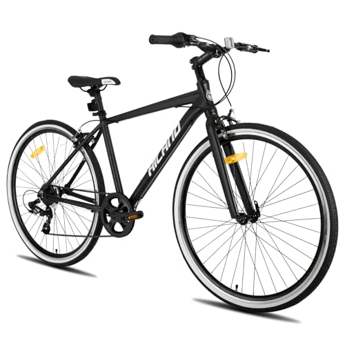 Hiland 28 Zoll Rennrad Citybike für Herren und Damen, 7-Gang City Pendlerfahrrad für Erwachsene, 700C Schwarz Fahrrad