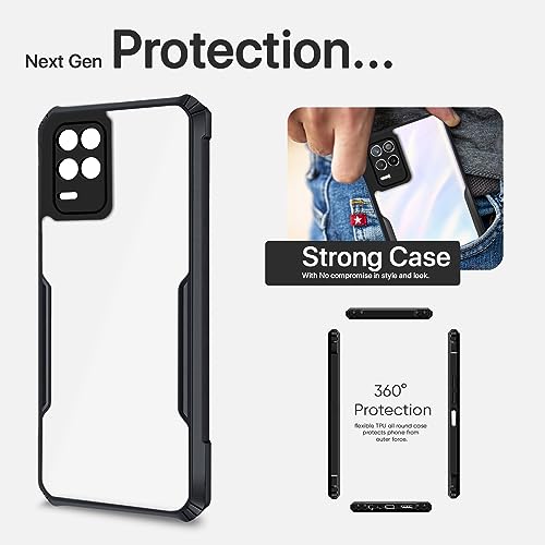 Image of Pikkme Realme 9 5G Back Cover | Crystal Clear Transparent Back | Ultra Hybrid | Full Camera Protection | Raised Edge | Bumper Back Case for Realme 9 5G (Black)