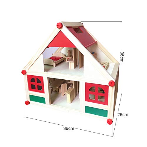 Wunderbares Puppenhaus Doll Family Schlafzimmer Doll House Spiel Mansion (Farbe : Rot, Größe : 39x26x36cm) – Bild 2