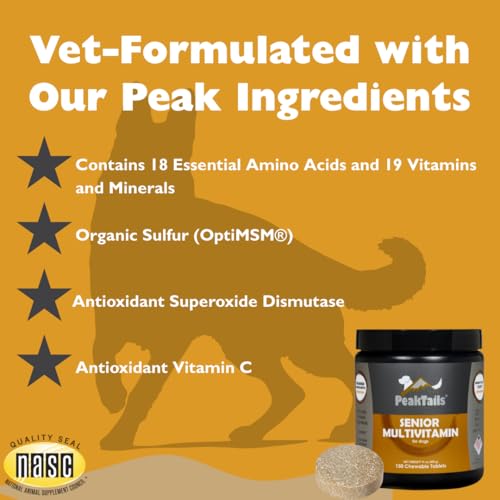 Image of Senior Multivitamin for Dogs - 150 Tablets with MSM, Superoxide Dismutase, Vitamin C & 19 Essential Nutrients - Supports Joint Health & Overall Wellness