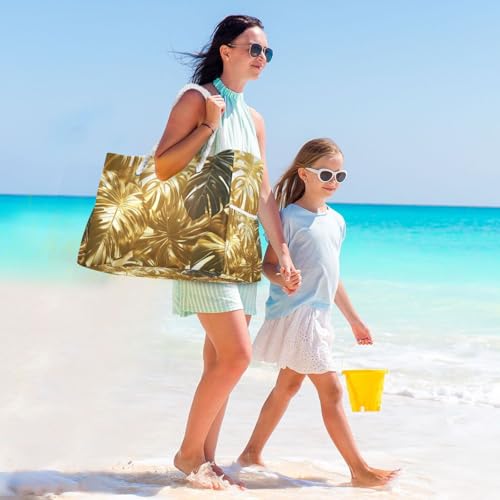 Beach Bag Palm Tree Gold for Women Large Beach Tote Bag with Zipper for Travel Vacation3