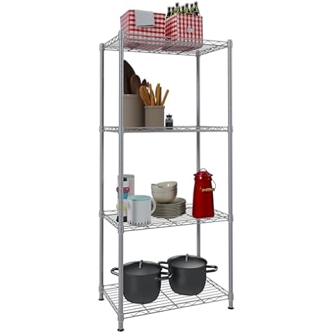 YisanCrafts 4-Tier Wire Storage Shelf Unit, 49.6 x 22.2 x 13.8 inches, Silver Cover